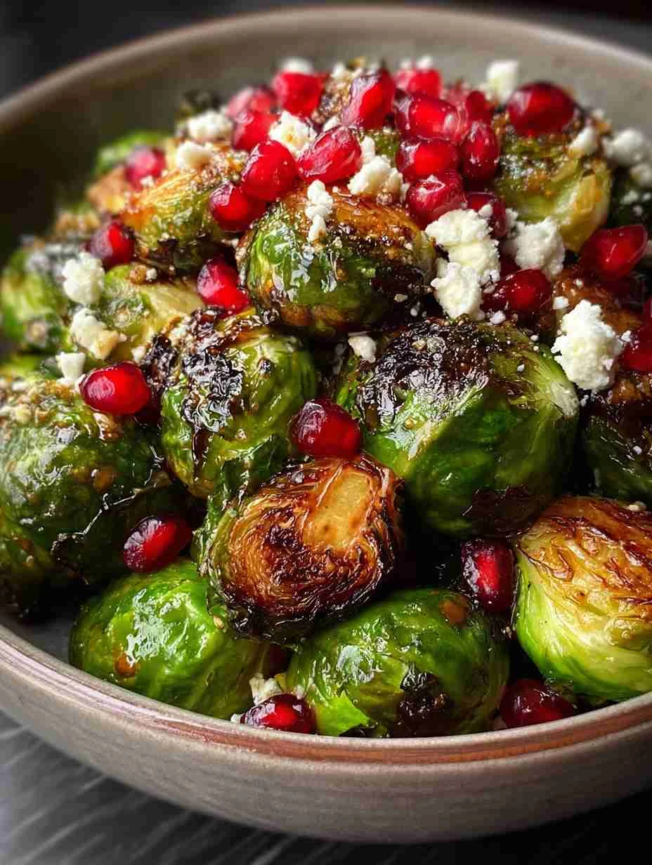 Hot Honey Brussels Sprouts with Pomegranate & Feta