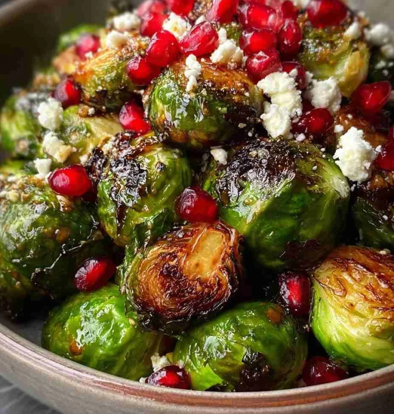 Hot Honey Brussels Sprouts Recipe Pomegranate Feta Brussels Sprouts Sweet And Savory Brussels Sprouts Roasted Brussels Spr...