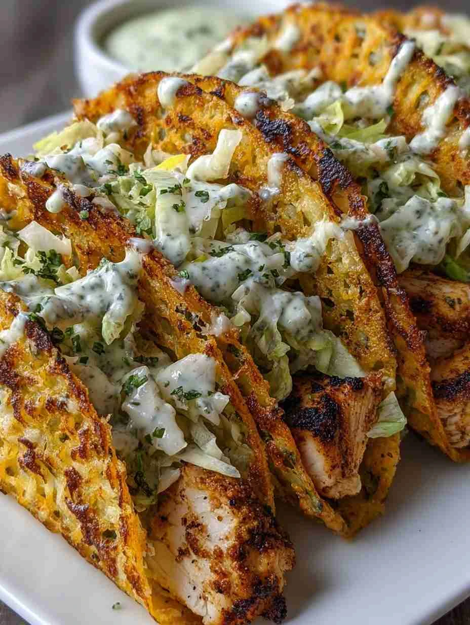 Mediterranean Dill Pickle Chicken Taco Recipe Crispy Cheese Lace Taco Shells Smash Chicken Tacos With Mediterranean Flavor...