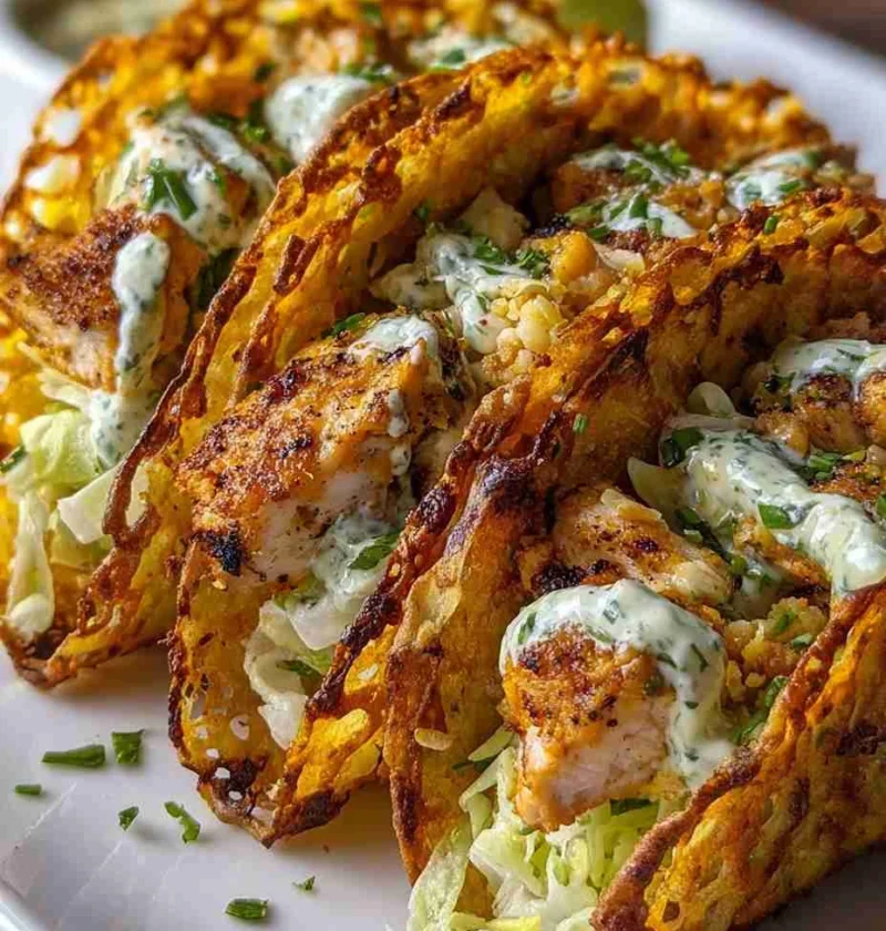 Mediterranean Dill Pickle Chicken Taco Recipe Crispy Cheese Lace Taco Shells Smash Chicken Tacos With Mediterranean Flavor...