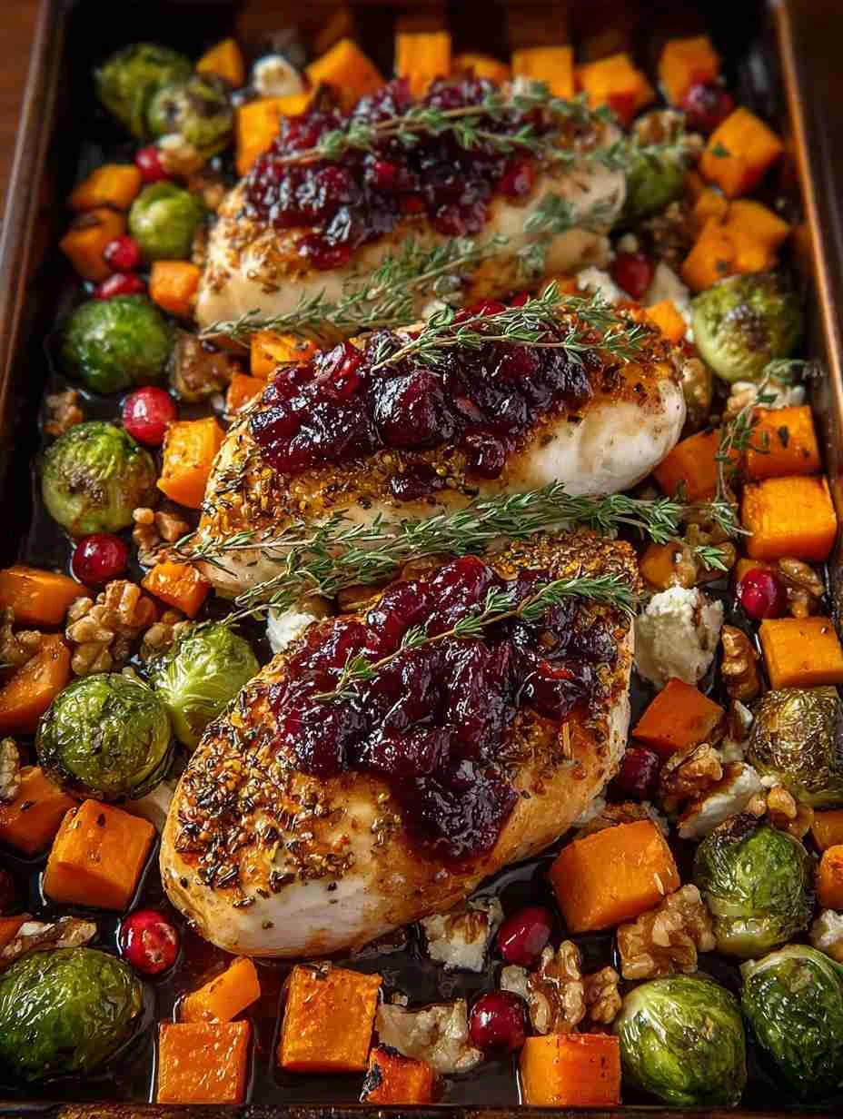 Mediterranean Honey Cranberry Chicken Recipe Caramelized Brussels Sprouts Dinner Ideas Sweet Potato Butternut Squash Bake ...