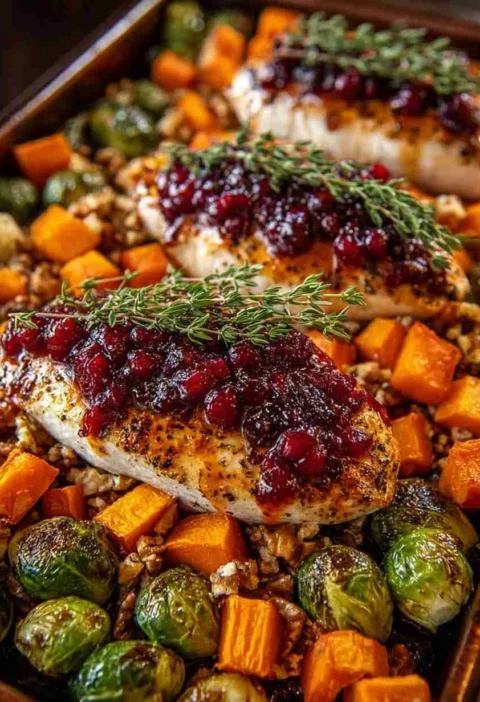 Mediterranean Honey Cranberry Chicken Recipe Caramelized Brussels Sprouts Dinner Ideas Sweet Potato Butternut Squash Bake ...