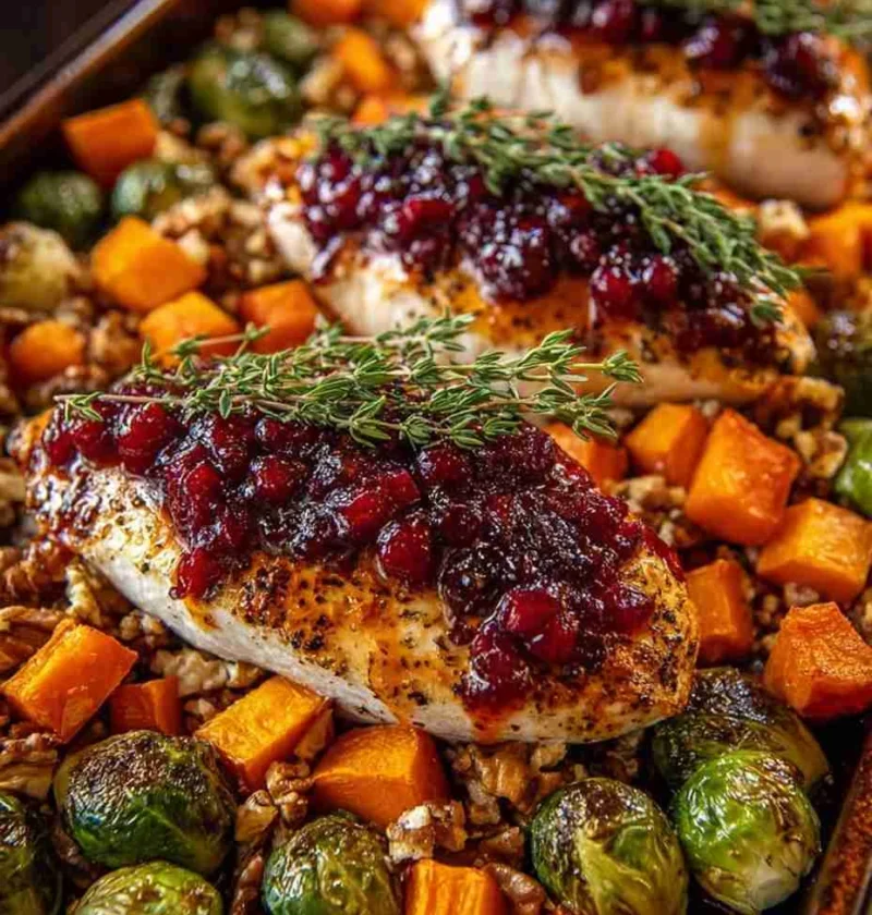Mediterranean Honey Cranberry Chicken Recipe Caramelized Brussels Sprouts Dinner Ideas Sweet Potato Butternut Squash Bake ...