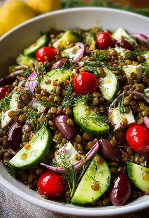 Mediterranean Lentil Salad Recipe Lemon Dill Dressing Homemade Healthy Lentil Salad Ideas Vegan Mediterranean Lentil Salad...