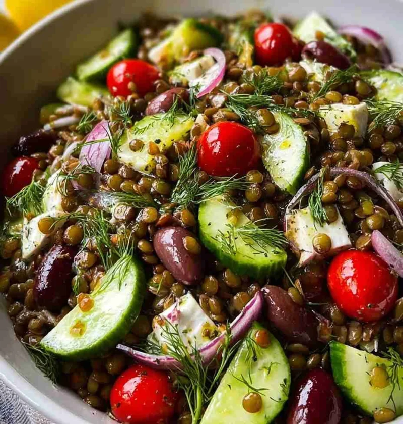Mediterranean Lentil Salad Recipe Lemon Dill Dressing Homemade Healthy Lentil Salad Ideas Vegan Mediterranean Lentil Salad...