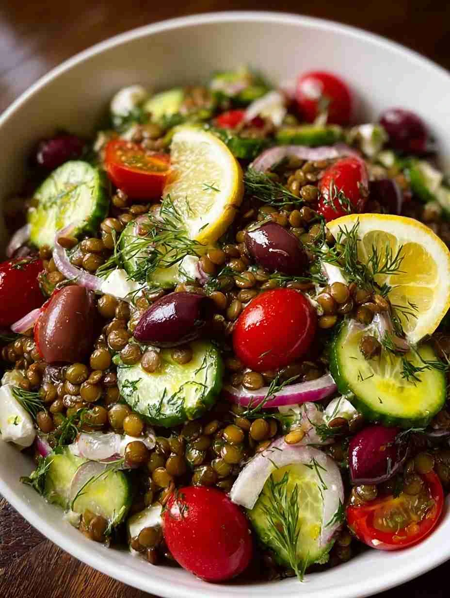 Mediterranean Lentil Salad Recipe Lemon Dill Dressing Homemade Healthy Lentil Salad Ideas Vegan Mediterranean Lentil Salad...