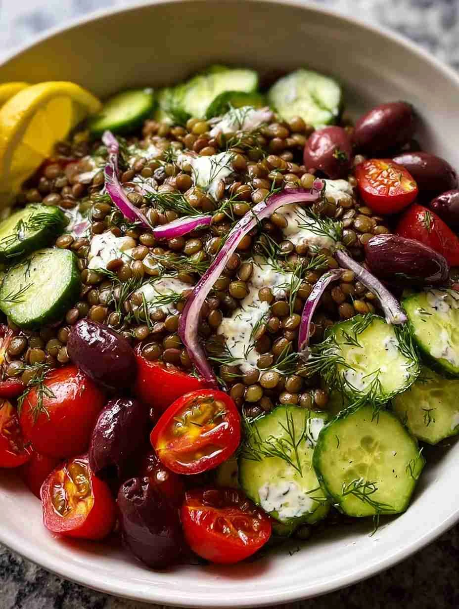 Mediterranean Lentil Salad Recipe Lemon Dill Dressing Homemade Healthy Lentil Salad Ideas Vegan Mediterranean Lentil Salad...