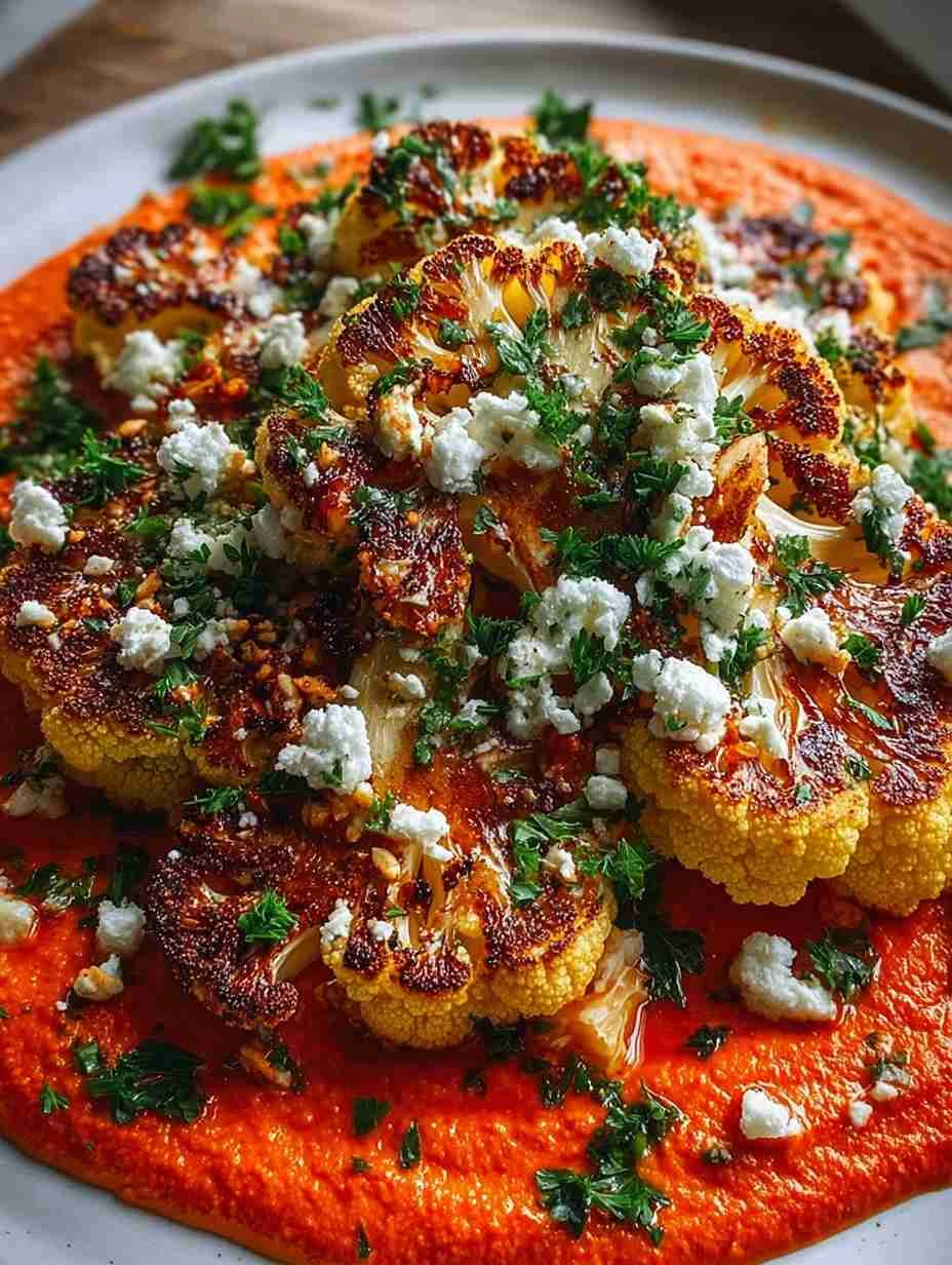 Roasted Cauliflower Steak Recipe Best Cauliflower Steaks With Red Pepper Chimichurri Sauce For Cauliflower Gourmet Caulifl...