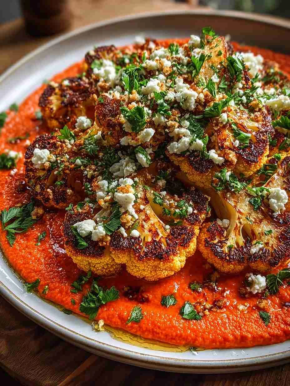Roasted Cauliflower Steak Recipe Best Cauliflower Steaks With Red Pepper Chimichurri Sauce For Cauliflower Gourmet Caulifl...
