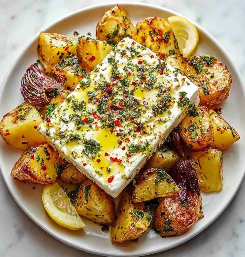 Baked Feta Potatoes Lemon Garlic Fresh Basil Recipe