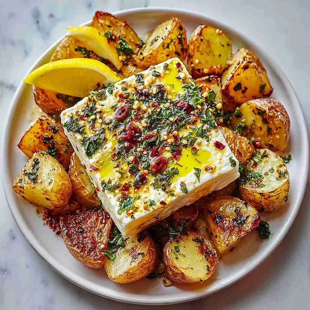 Baked Feta Potatoes Lemon Garlic Fresh Basil Recipe