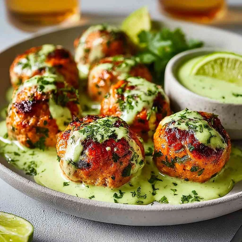 Baked Salmon Meatballs with Creamy Avocado Sauce