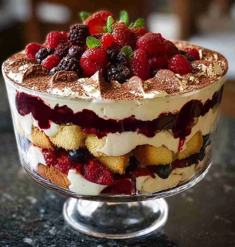 Berry Tiramisu Trifle Nobake Creamy Layered Dessert