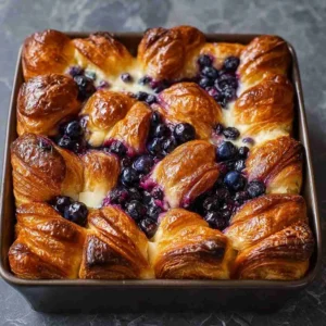 Blueberry Cream Cheese Croissant Casserole