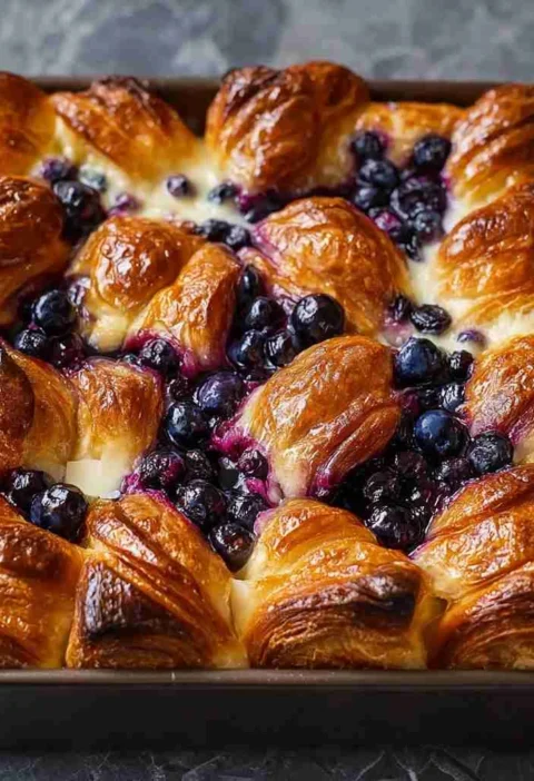 Blueberry Cream Cheese Croissant Casserole