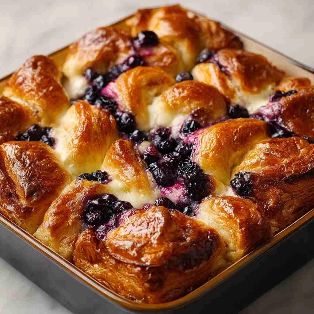Blueberry Cream Cheese Croissant Casserole