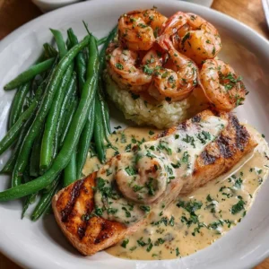 Cajun Shrimp and Salmon with Garlic Cream Sauce Dinner