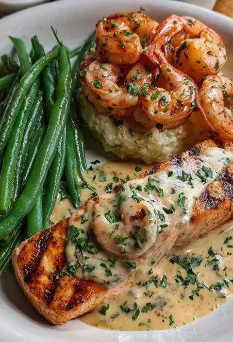 Cajun Shrimp Salmon Garlic Cream Sauce Dinner