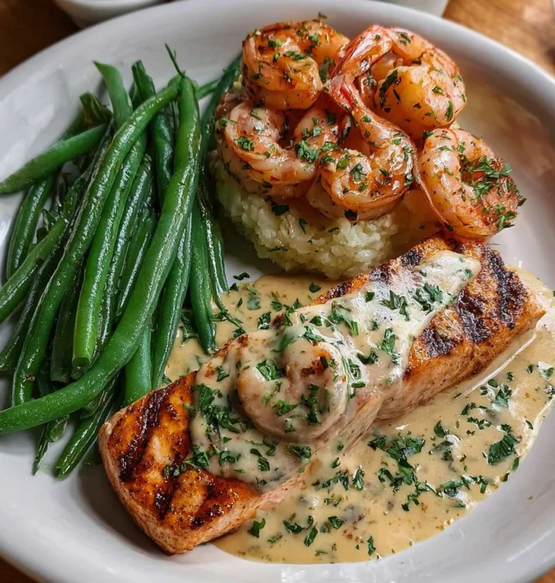 Cajun Shrimp Salmon Garlic Cream Sauce Dinner