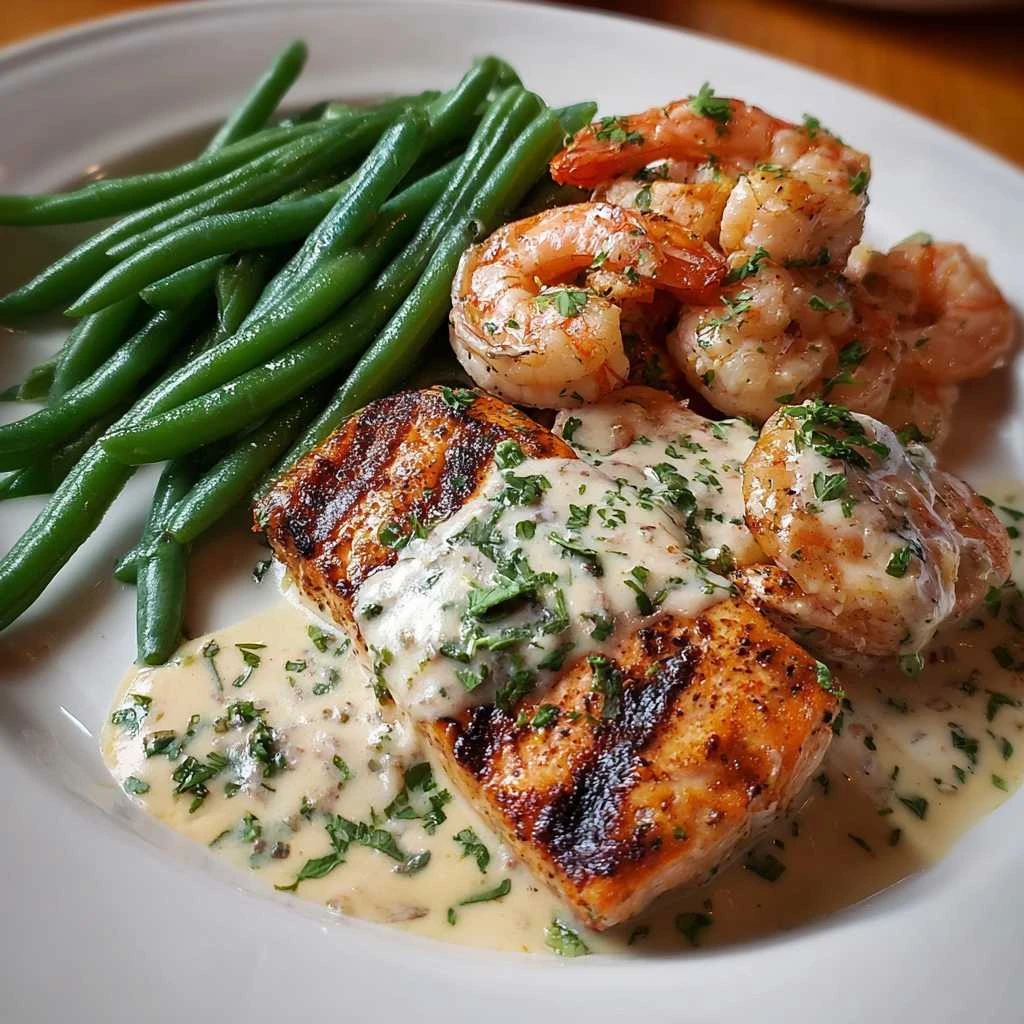 Cajun Shrimp Salmon Garlic Cream Sauce Dinner