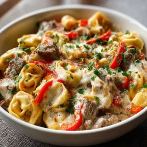 Crock Pot Cheesesteak Tortellini