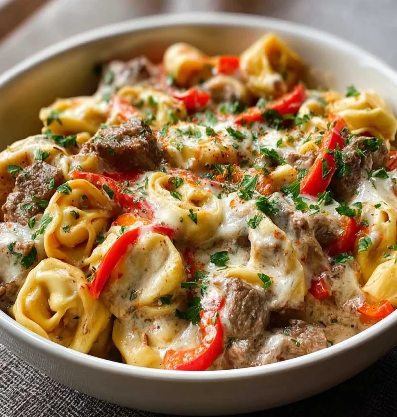 Crock Pot Cheesesteak Tortellini