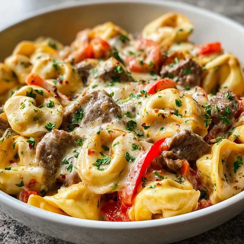 Crock Pot Cheesesteak Tortellini