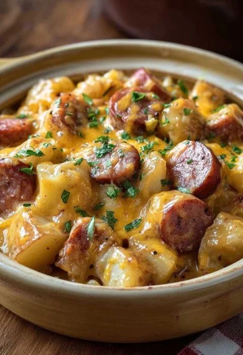 Crockpot Cheesy Potatoes Kielbasa Recipe Cozy Nights