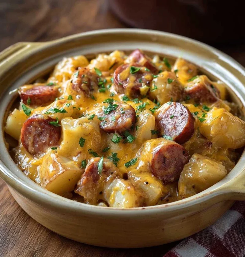 Crockpot Cheesy Potatoes Kielbasa Recipe Cozy Nights