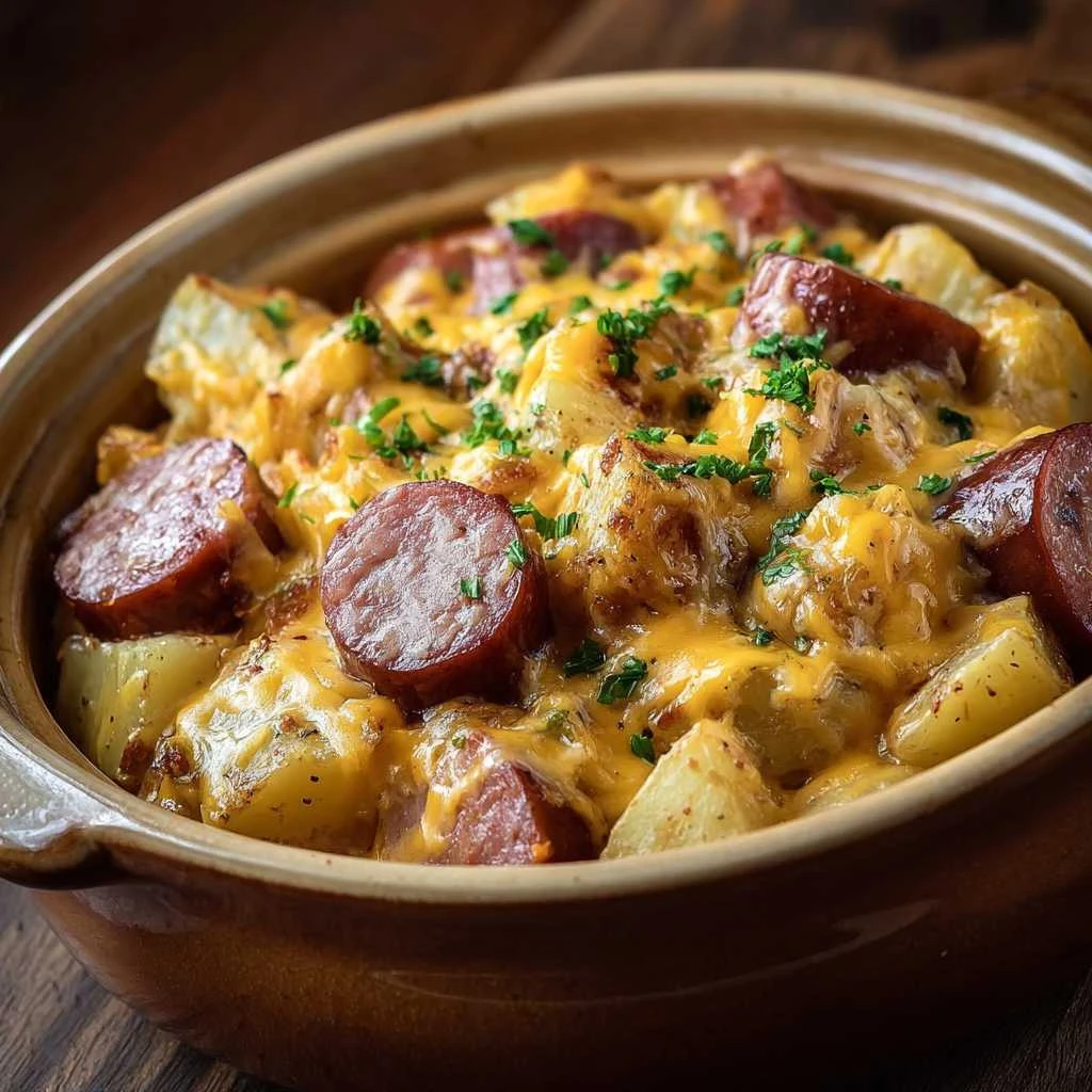 Crockpot Cheesy Potatoes Kielbasa Recipe Cozy Nights