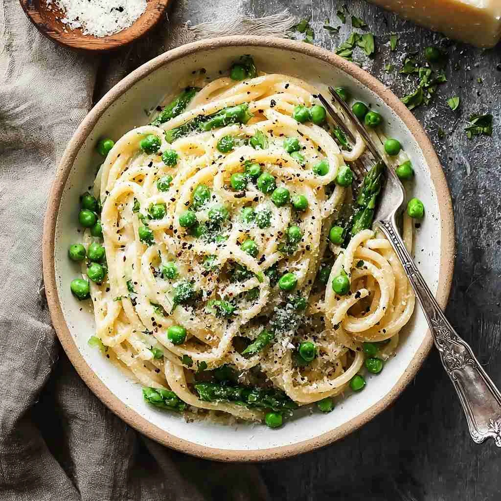 Garlic Cream Bucatini Peas Asparagus Cozy Delight