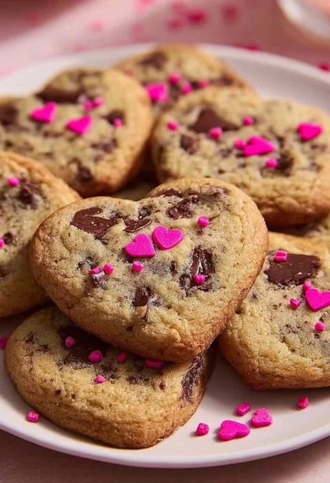 Heart Shaped Chocolate Chip Cookies Valentines Day Cozy