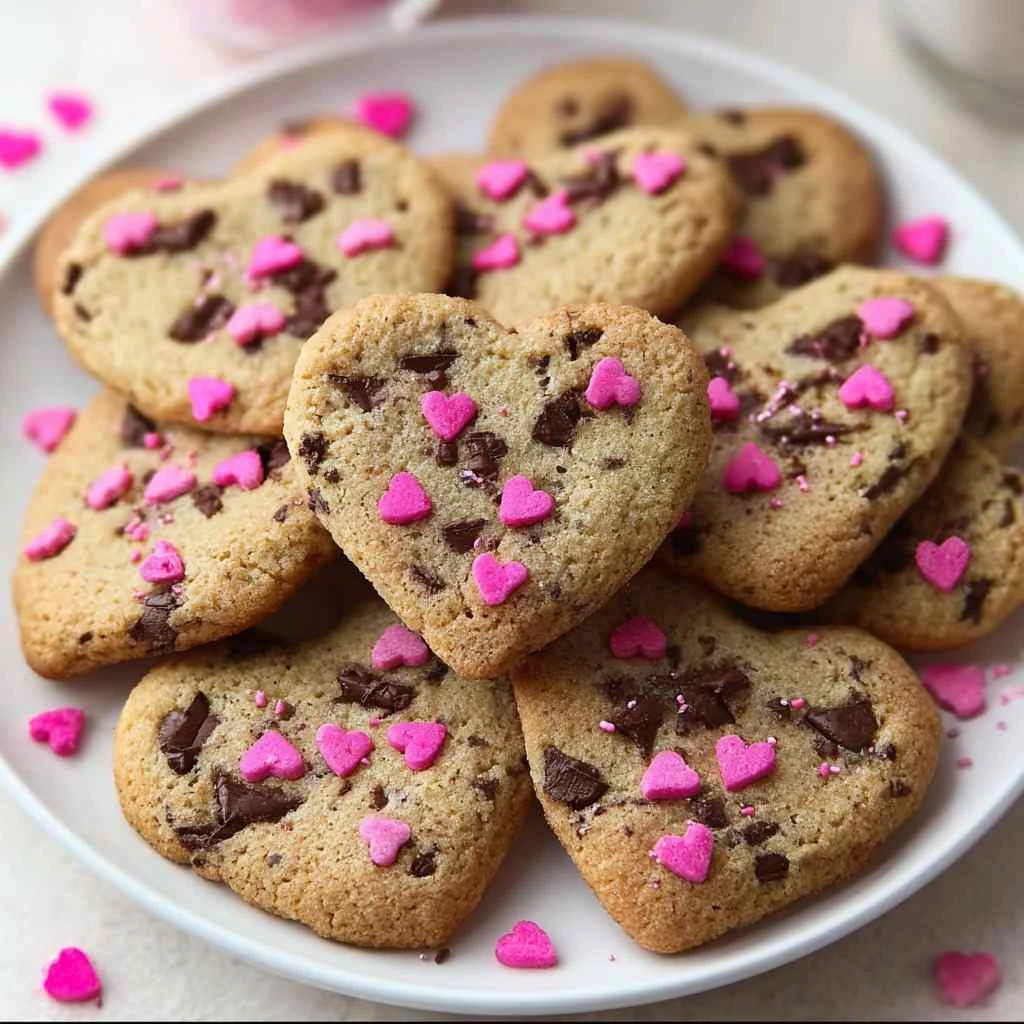 Heart Shaped Chocolate Chip Cookies Valentines Day Cozy