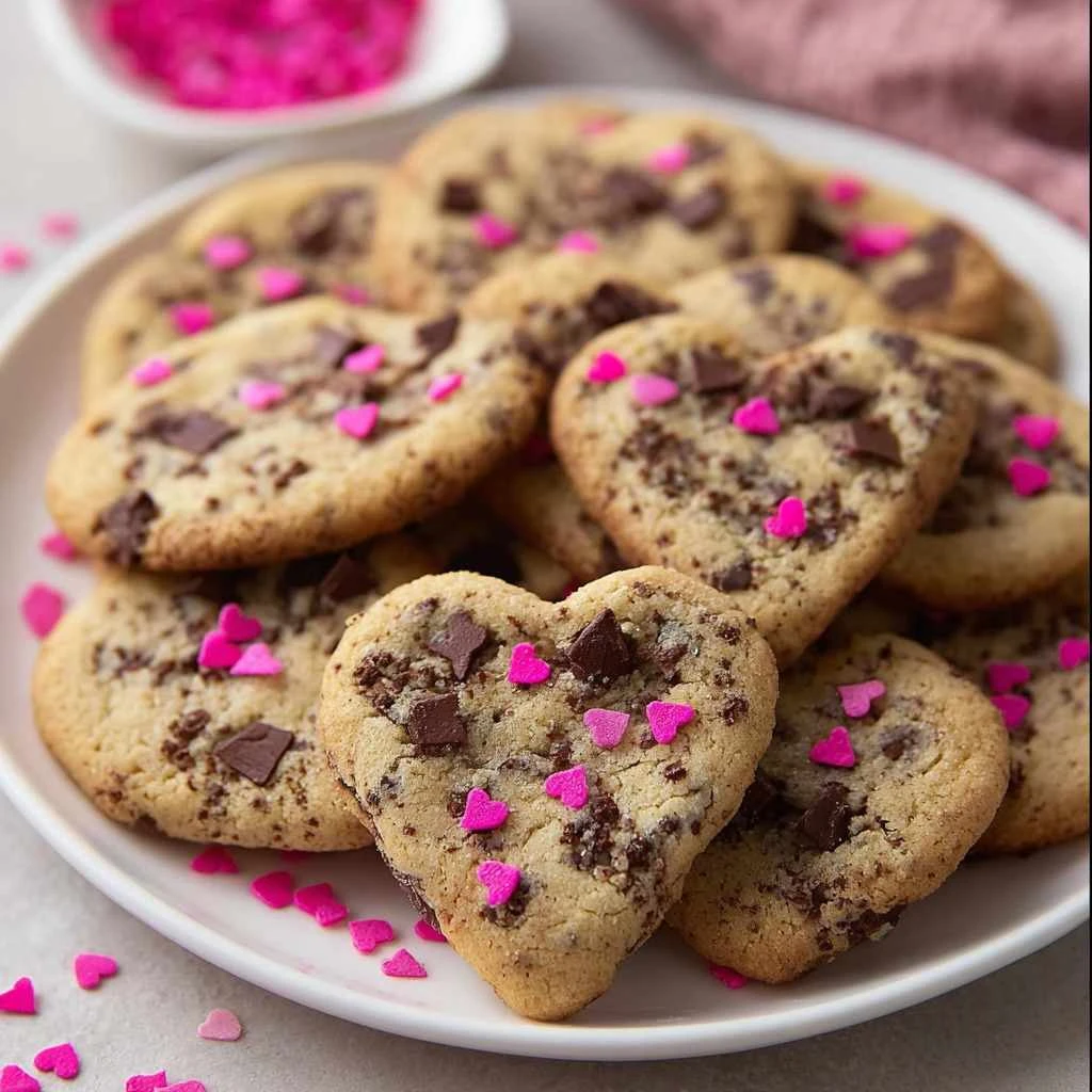 Heart Shaped Chocolate Chip Cookies Valentines Day Cozy