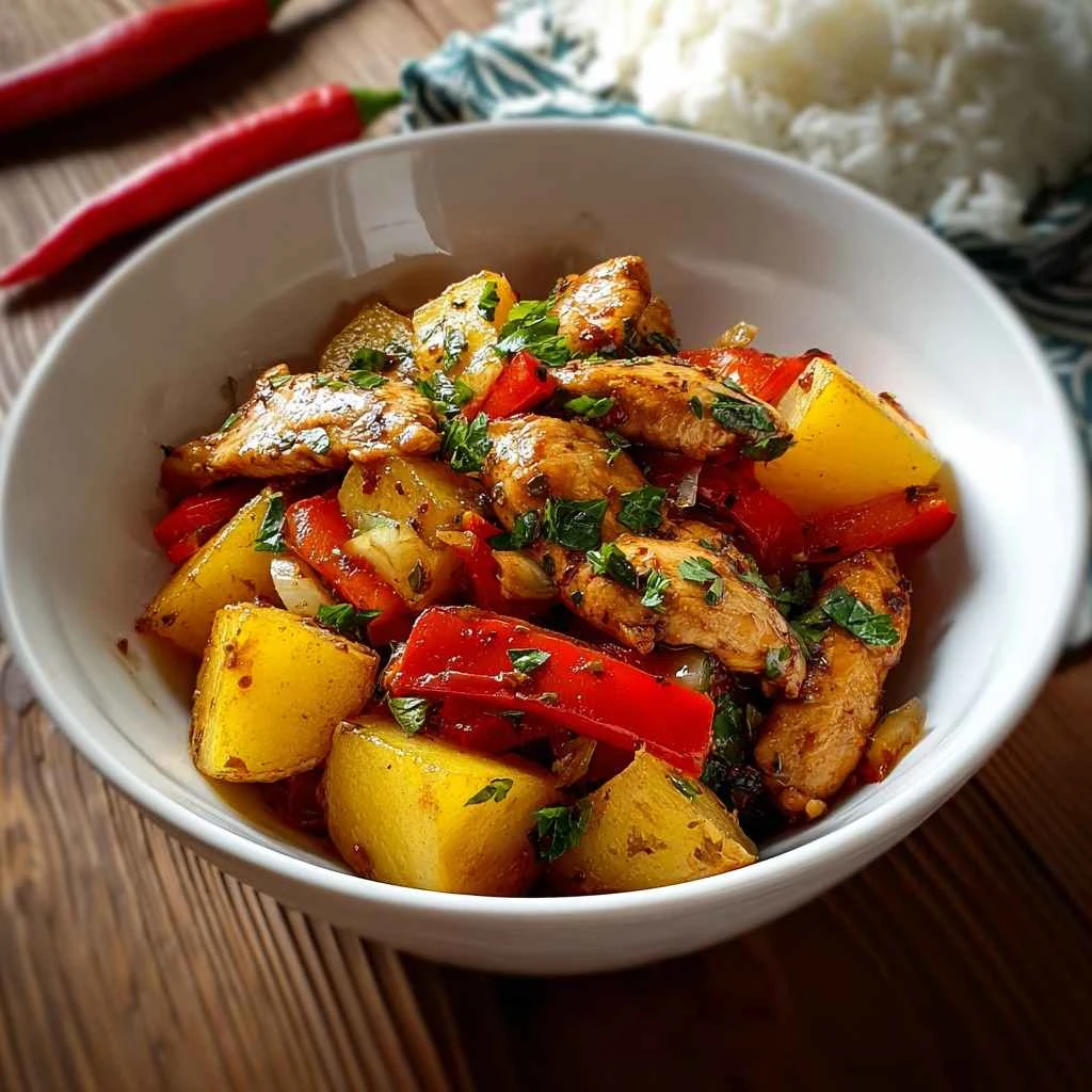 Irresistible Spicy Chicken Stirfry Crispy Potatoes