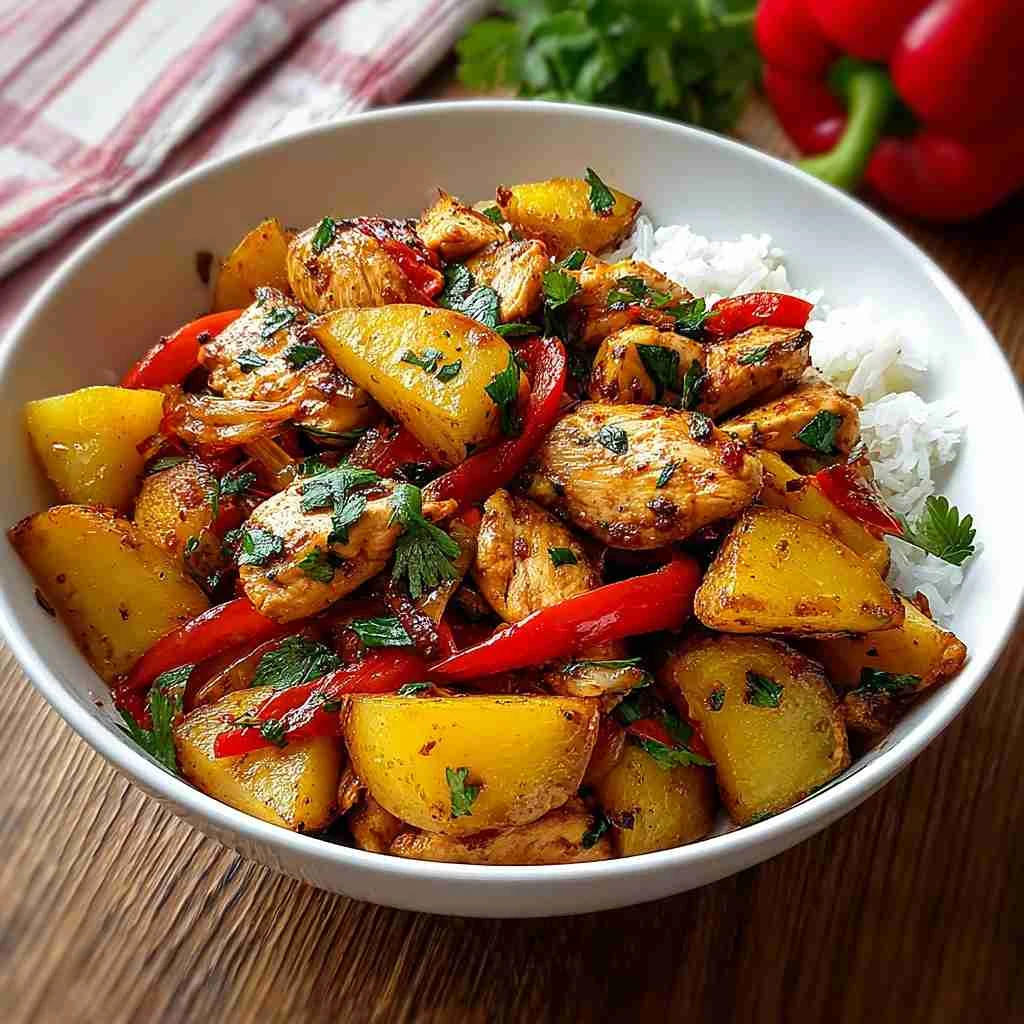 Irresistible Spicy Chicken Stirfry Crispy Potatoes