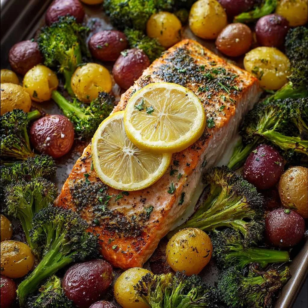 Lemon Butter Salmon Crispy Potatoes Roasted Broccoli Recipe