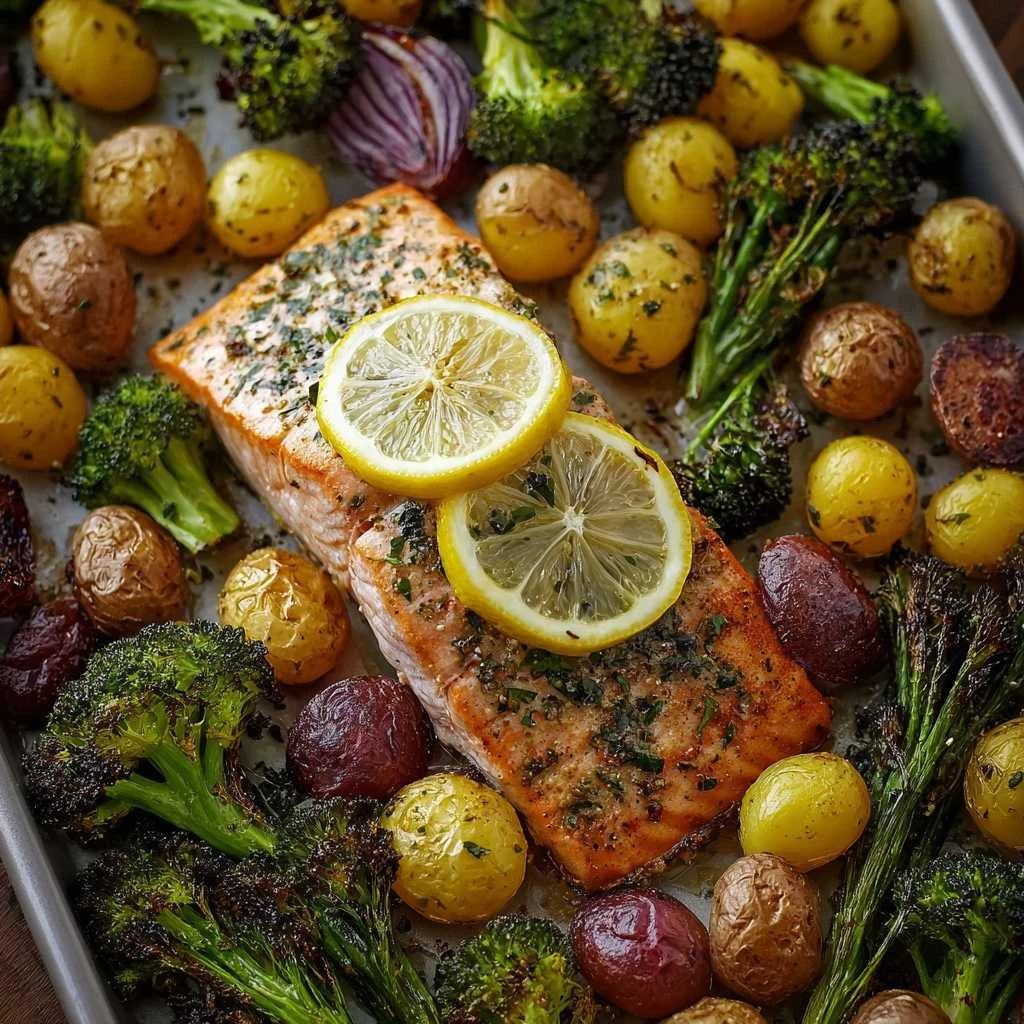 Lemon Butter Salmon Crispy Potatoes Roasted Broccoli Recipe