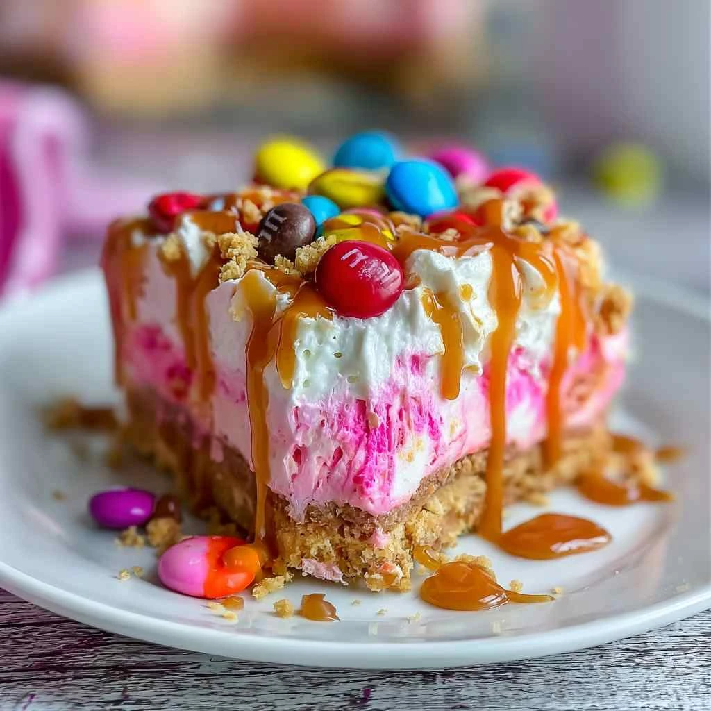 No-Bake M&M’s Caramel Cheesecake Bars – Easy Creamy Dessert Recipe
