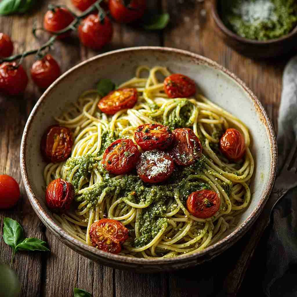 Pesto Pasta with Roasted Tomatoes