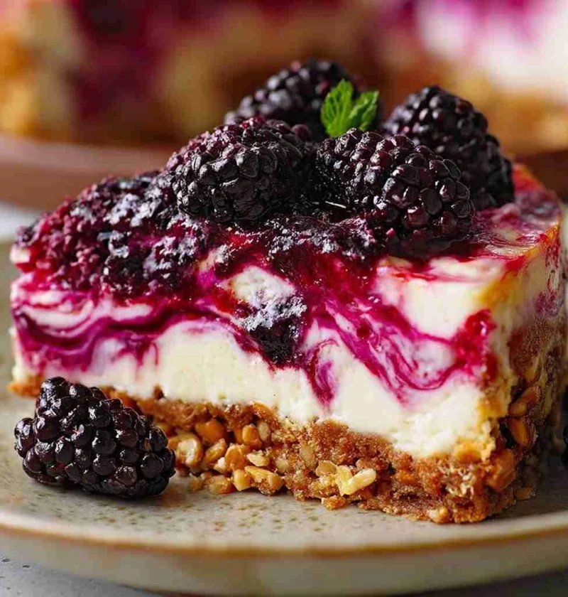 Pretzel Blackberry Cheesecake Sweet Salty Berry Dessert Recipe