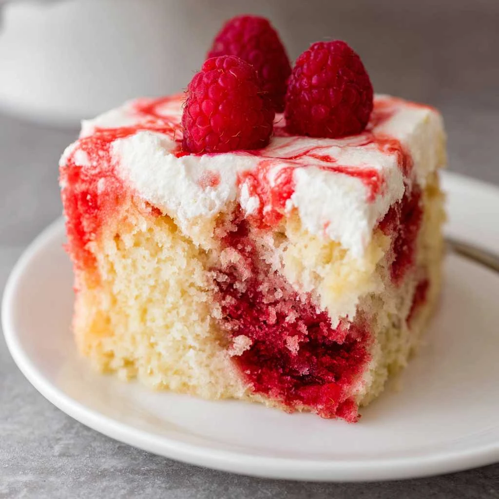 Raspberry Poke Cake (With A White Cake Mix)