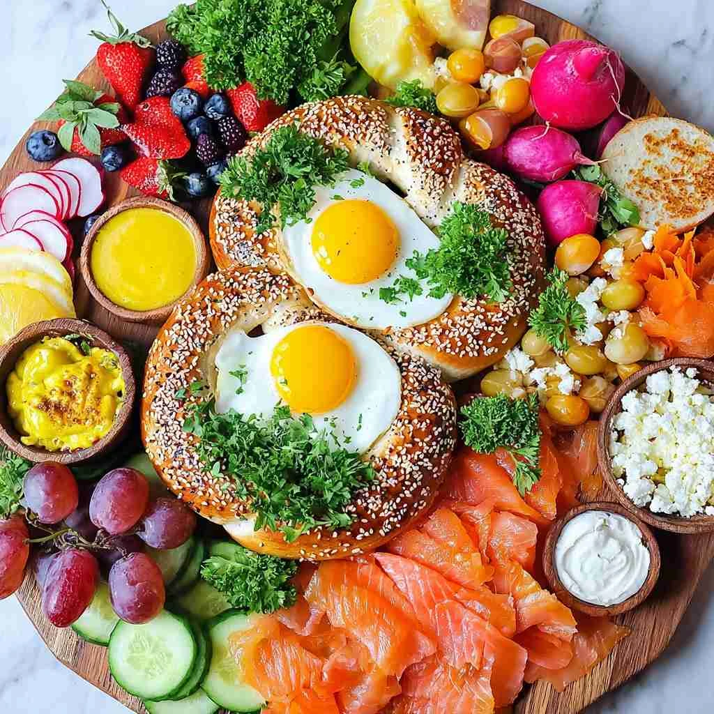 Ultimate Bagel Bar Brunch Eggs Salmon Fresh Fruit