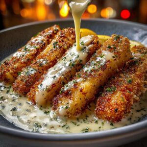 Garlic Herb Cod Strips with Creamy Lemon Sauce