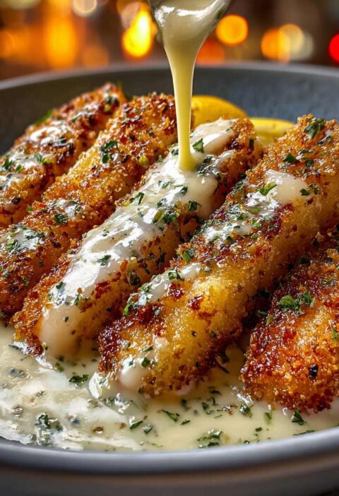Garlic Herb Cod Strips Creamy Lemon Sauce Recipe
