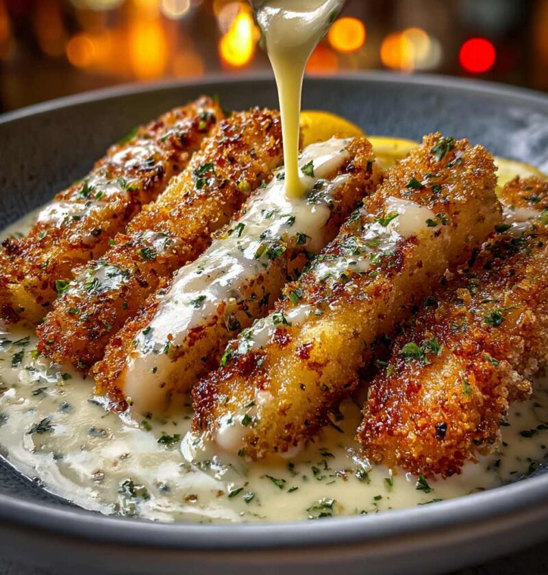 Garlic Herb Cod Strips Creamy Lemon Sauce Recipe