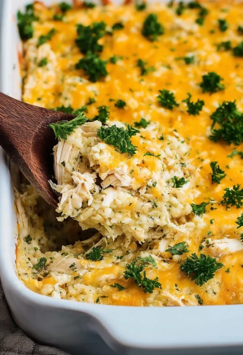 Cheesy Chicken Rice Cauliflower Casserole