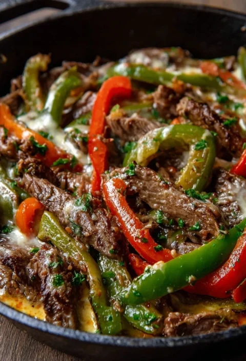 Creamy Keto Philly Cheesesteak Skillet