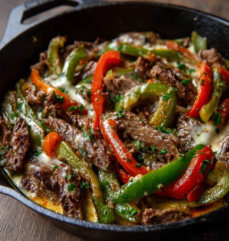 Creamy Keto Philly Cheesesteak Skillet