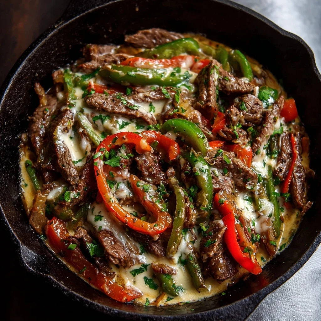Creamy Keto Philly Cheesesteak Skillet